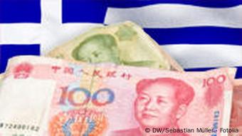 Greek flag and Chinese currency