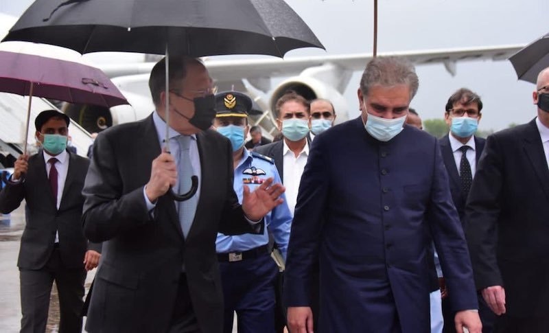 Russian Foreign Minister Sergey Lavrov arrived on Tuesday for a two-day visit in Islamabad, where he was received by his Pakistani counterpart, Shah Mehmood Qureshi.  — Photo courtesy MoFA Twitter