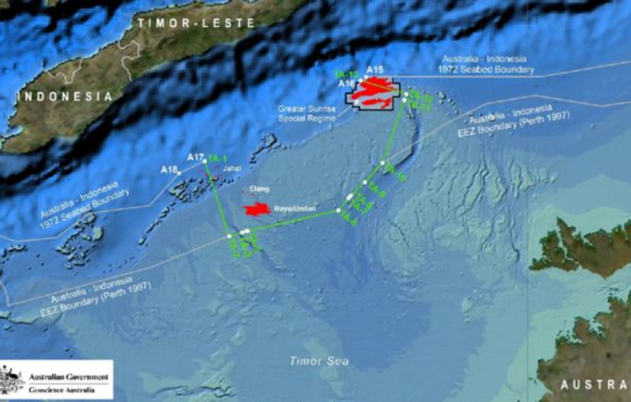 Ilustrasi perbatasan Indonesia dan Australia di Laut Timor.