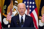 President Joe Biden speaks during his first news conference in the East Room of the White House [Evan Vucci/AP Photo]