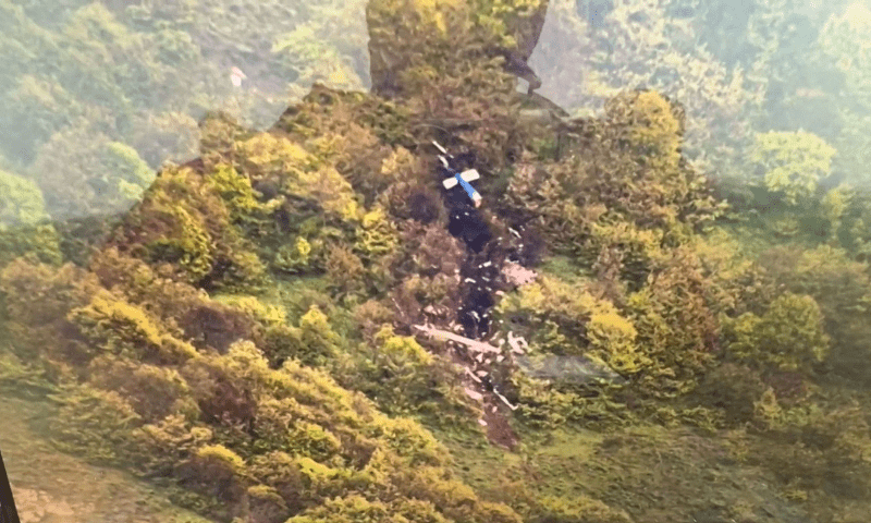 This frame grab from video released by the Iranian Red Crescent on May 20 shows a screen display showing a video showing the crash site of the missing helicopter carrying President Ebrahim Raisi in East Azerbaijan province. — AFP