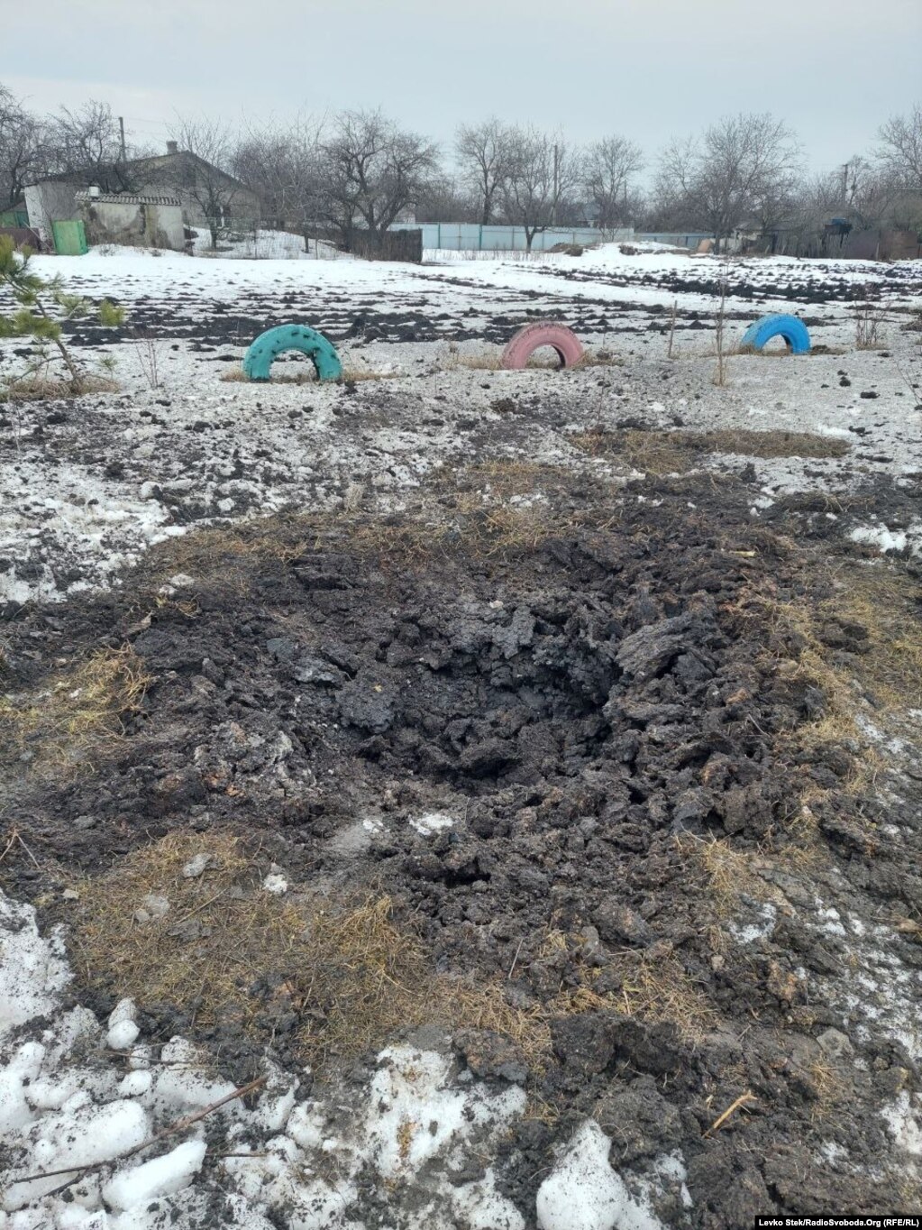 A large crater outside the school.