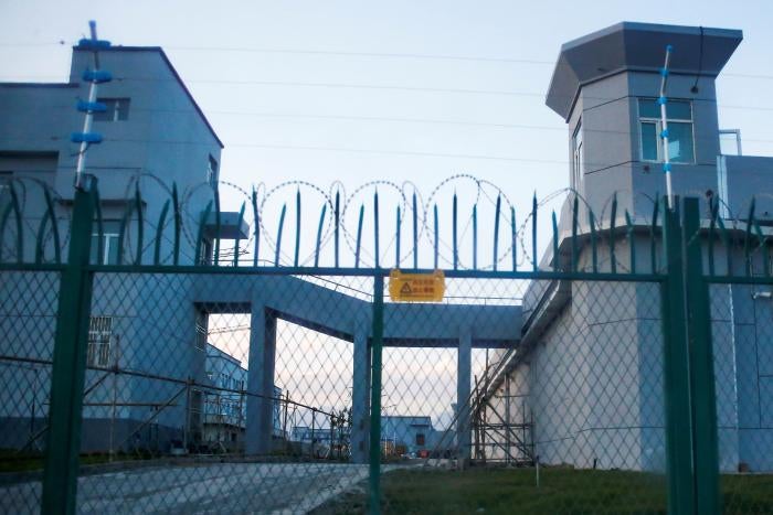 A perimeter fence around what is officially known as a” vocational skills education center” in Dabancheng in China's Xinjiang region, September 2018. 