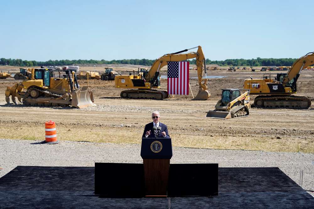 U.S. President Joe Biden speaks on rebuilding American manufacturing through the CHIPS and Science Act at the groundbreaking of the new Intel semiconductor manufacturing facility in New Albany, Ohio. (Reuters)