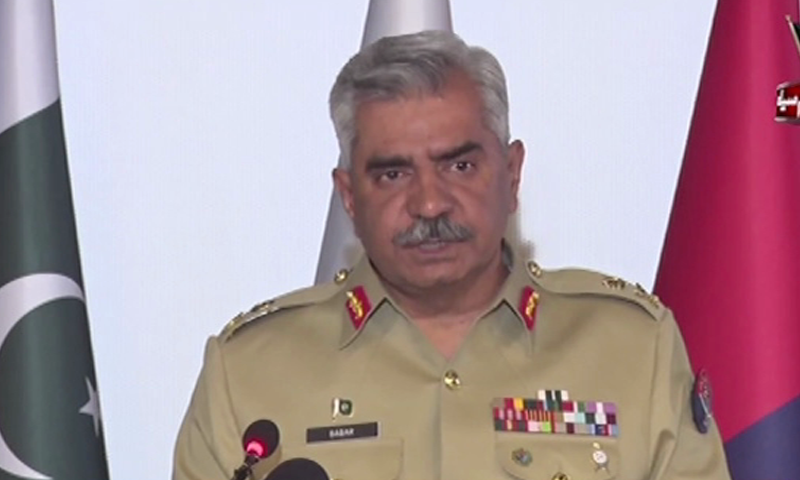 Inter-Services Public Relations (ISPR) Director General Major General Babar Iftikhar addresses a press conference in Rawalpindi on Thursday. – DawnNewsTV