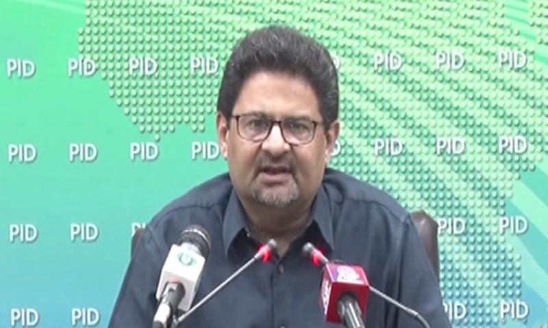 In this file photo, Finance Minister Miftah Ismail addresses a press conference. — DawnNewsTV