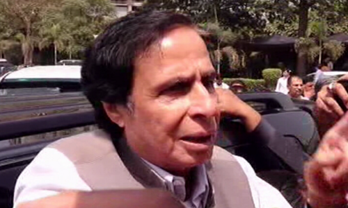 Punjab Assembly Speaker Chaudhry Parvez Elahi speaks to reporters on Sunday. —DawnNewsTV