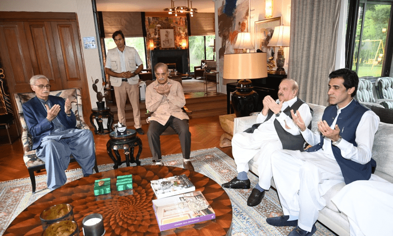  Prime Minister Shehbaz Sharif visits the Lahore residence of Istehkam e Pakistan Party Chairman Jahangir Tareen and offers condolences on the sad demise of his brother, on July 15. — Photo courtesy PID 