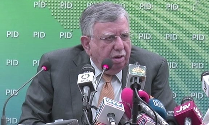 In this file photo, Adviser to the Prime Minister on Finance and Revenue Shaukat Tarin addresses speaks to the media in Islamabad about rise in prices. — DawnNewsTV