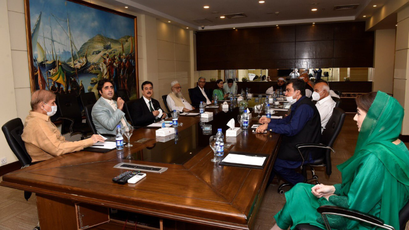 Opposition leaders, including PPP and PML-N chiefs Bilawal Bhutto Zardari and Shehbaz Sharif, meet in Islamabad. — PML-N Twitter