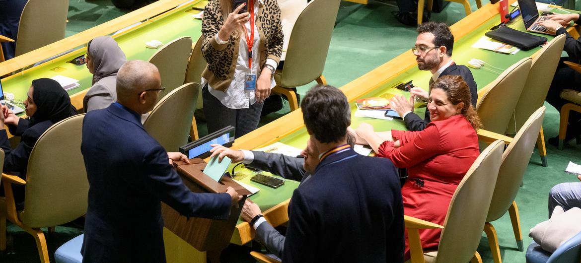 A delegate casts their country’s vote during the Human Rights Council elections.