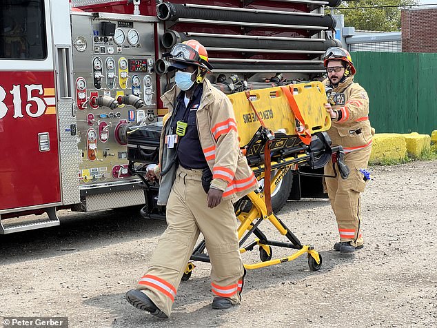 EMTS at the scene of a train derailment in Jamaica, Queens, this morning