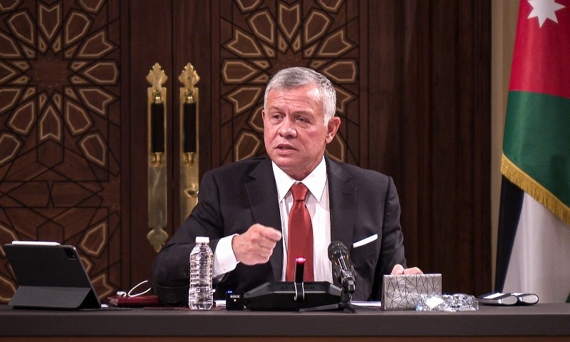 In this file handout picture released by the Jordanian Royal Palace on March 23, Jordanian King Abdullah II speaks during a meeting at the House of Representatives in the capital Amman. — AFP