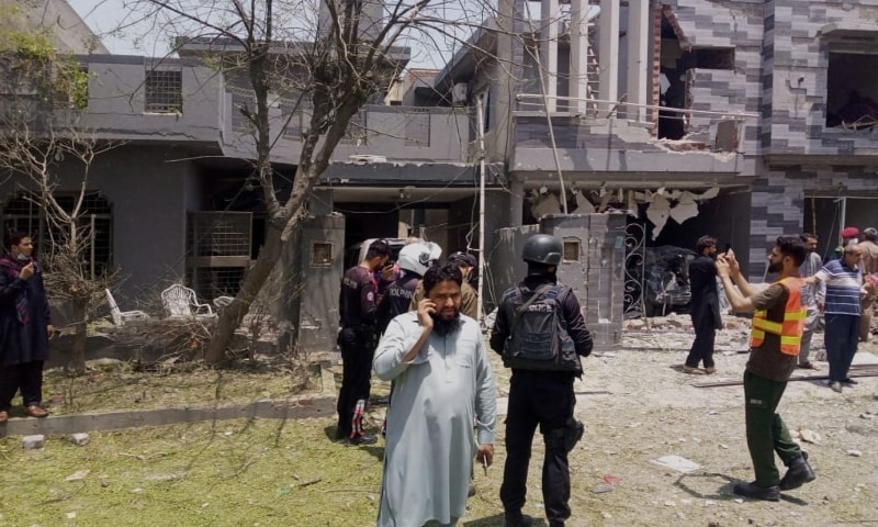 This picture shows the site of the blast in Lahore's Johar Town.— Photo courtesy author