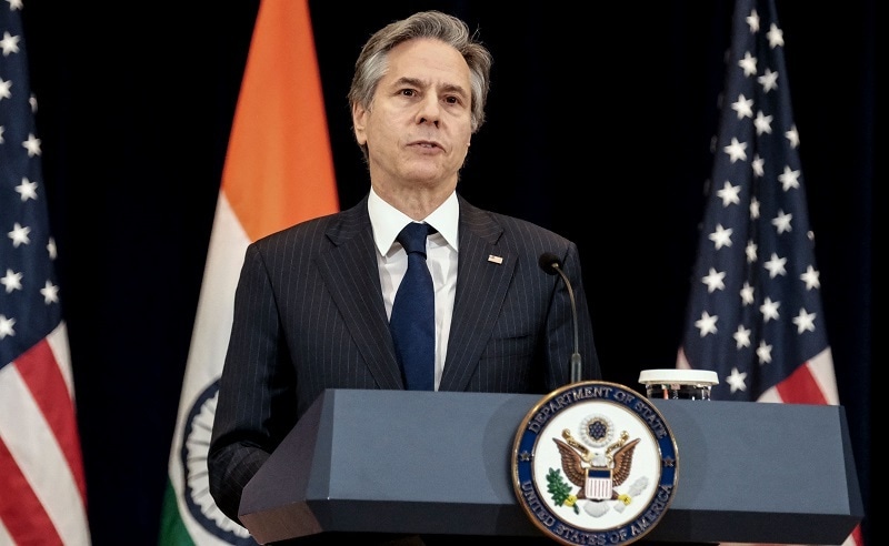 US Secretary of State Antony Blinken participates in a joint news conference during the fourth US-India 2+2 Ministerial Dialogue at the State Department in Washington, DC, on Monday.  — AFP