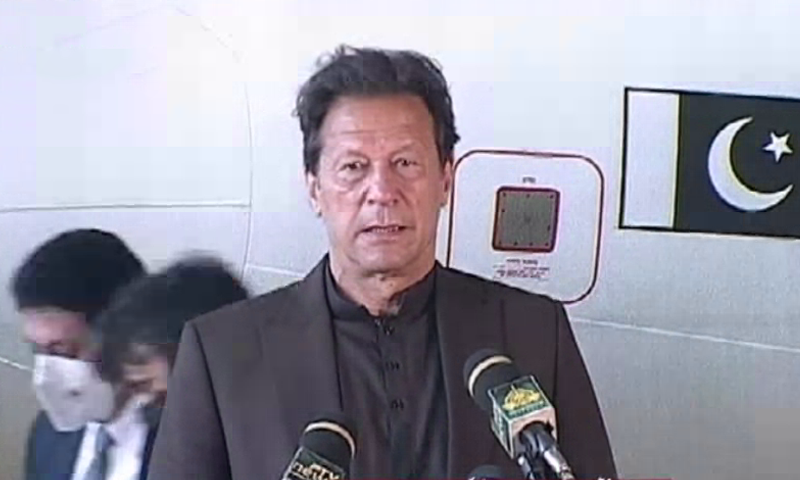 Prime Minister Imran Khan speaks to Sialkot's business community. — DawnNewsTV