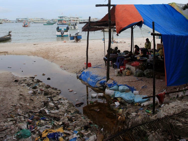 Trash on a beach