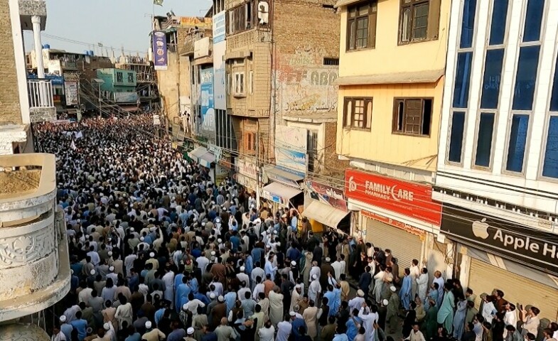 People across Swat took to the streets on Tuesday against the recent rise in militant attacks in the region. — Photo by Fazal Khaliq