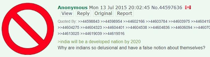 Anonymous Mon 13 Jul 2015 20:02:45 No.44597636 [1 View Reply Original Report Quoted By: >>44598843 >>44598954 >>44602166 >>44603784 >>44603975 >>4460419 >>44604275 >>44604323 >>44604401 >>44604538 >>44604836 >>44606094 >>446070 >>44613025 >>44619039 >>44619516 >india will be a developed nation by 2020 Why are indians so delusional and have a false notion about themselves? Text Font Line Document