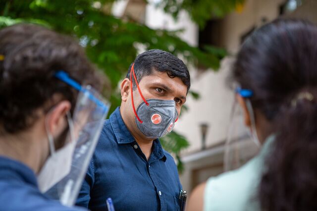 Kiran Dighavkar, BMC Assistant Municipal Commissioner inspecting an isolation centre in Shivaji Park, Dadar, Mumbai. 10th July 2020.