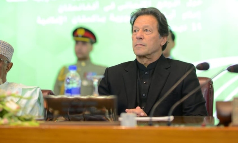 This photo shows Prime Minister Imran Khan during the OIC session on Sunday. — Photo courtesy: PMO