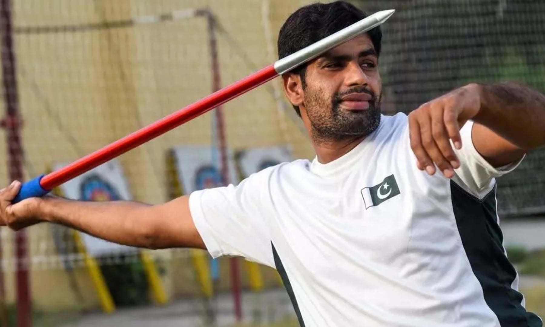 Arshad Nadeem practices a javelin throw during a training session in Lahore, June 2, 2021. — AFP/File