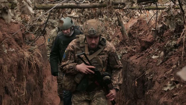 Sky's Stuart Ramsay explores the World-War-One-style trenches as Ukraine braces itself for war