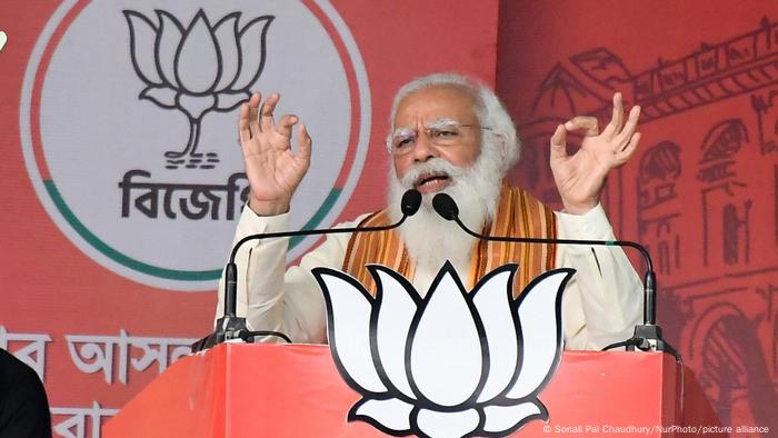 Indian prime Minister Narendra Modi gestures on stage