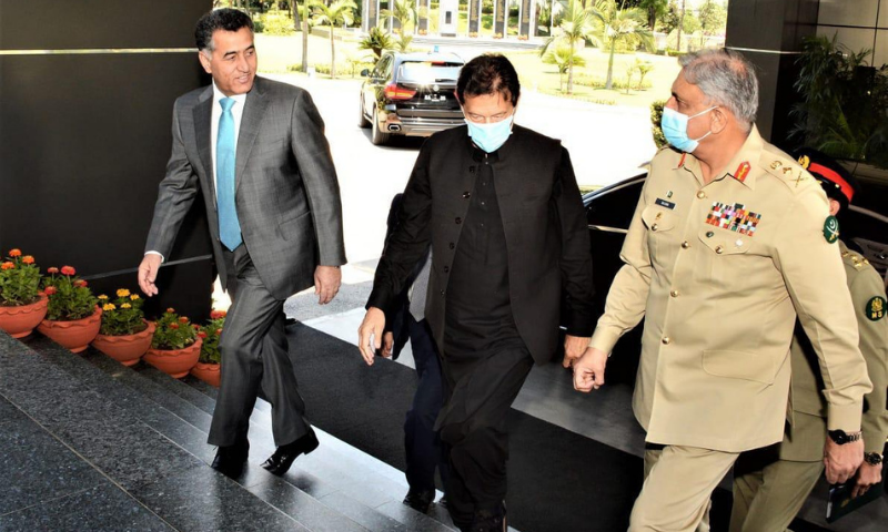 Prime Minister Imran Khan arrives at the Inter-Services Intelligence (ISI) Secretariat on Monday. — Photo courtesy Prime Minister's Office