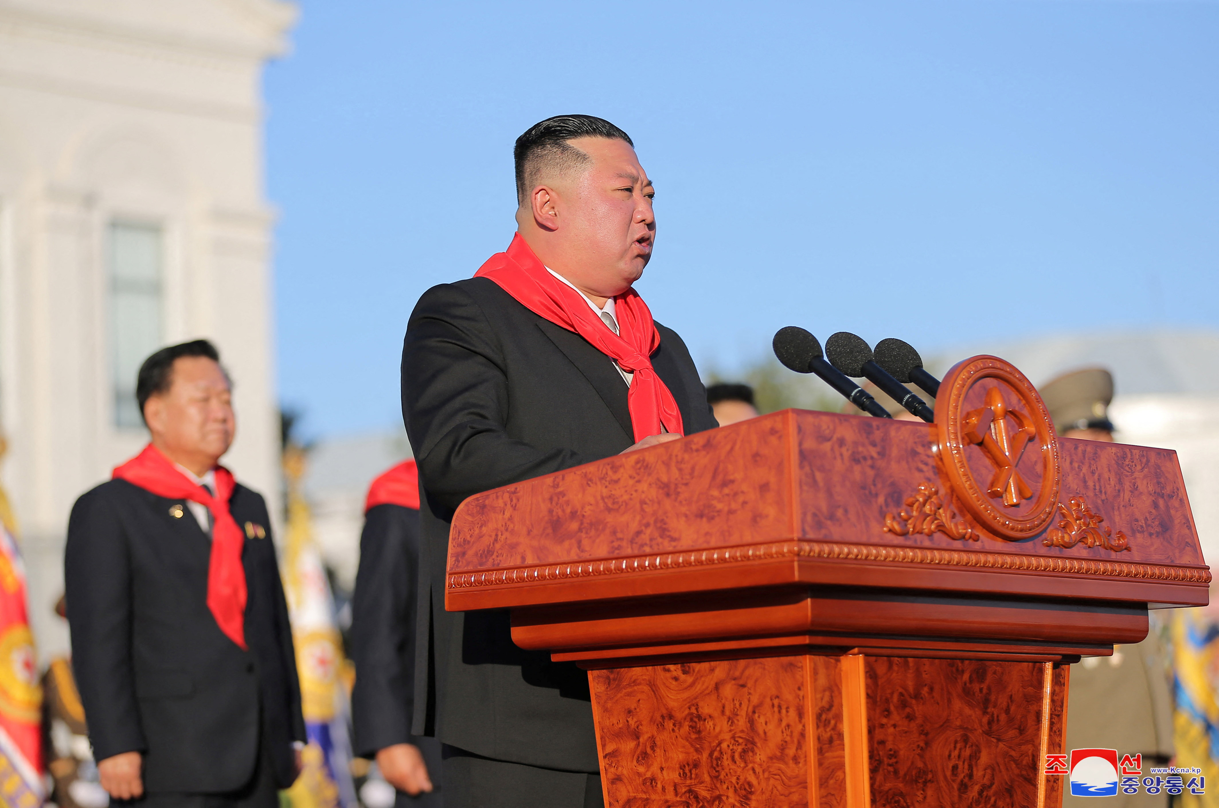 North Korea's leader Kim Jong Un attends the 75th Founding Anniversaries of Mangyongdae and Kang Pan Sok Revolutionary Schools Marked with Grand Ceremony, in Pyongyang