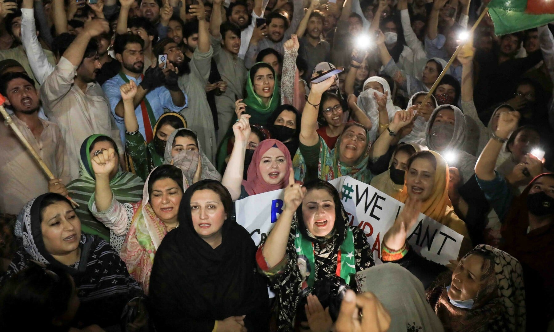 PTI supporters chant in support of former prime minister Imran Khan during a rally in Peshawar on April 10. — Reuters