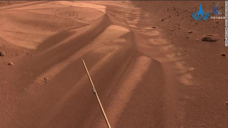 An image of dunes on Mars, taken by the Zhurong rover of the Tianwen-1 probe shortly before it entered dormancy in May 2022.