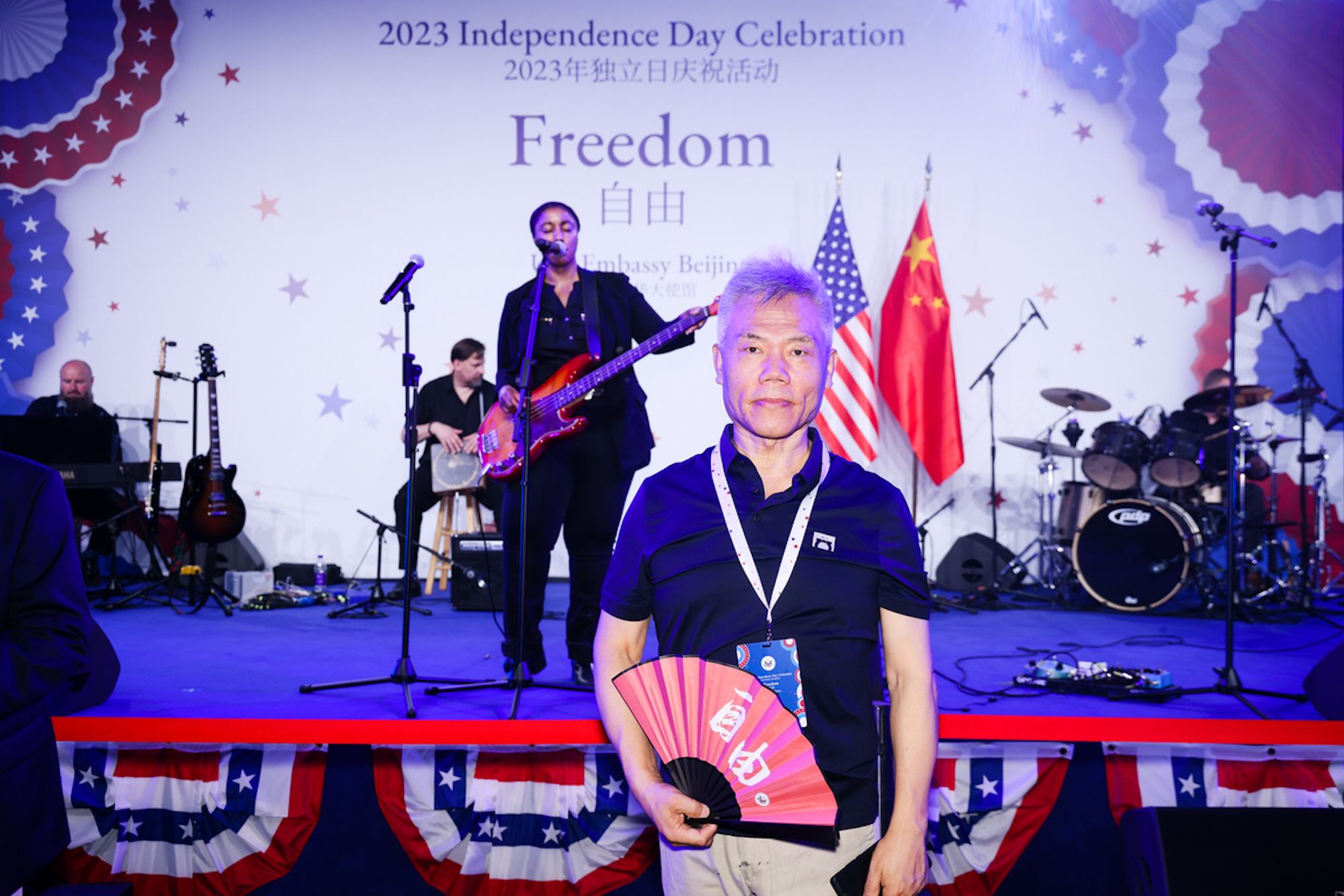 Sima Nan, a Chinese nationalist pundit known for his anti-American stance, attends the Independence Day celebration at the US embassy in Beijing on July 4.