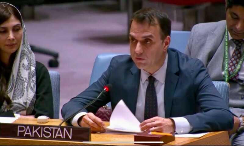 Ambassador Usman Jadoon, permanent representative of Pakistan to the United Nations speaking at the UN Security Council on Dec 12, 2024. —  @PakistanUN_NY on X