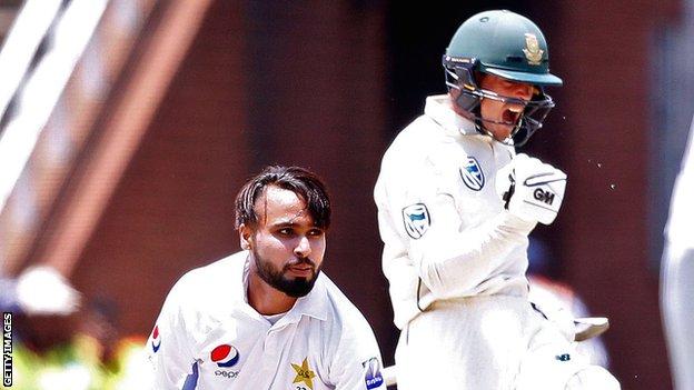 South Africa's Quinton de Kock celebrates a Test century against Pakistan