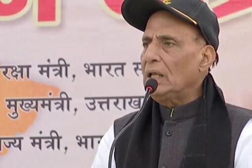 Defence minister Rajnath Singh was at 'Shaheed Samman Yatra' in Pithoragarh. (ANI)'Shaheed Samman Yatra' in Pithoragarh. (ANI)