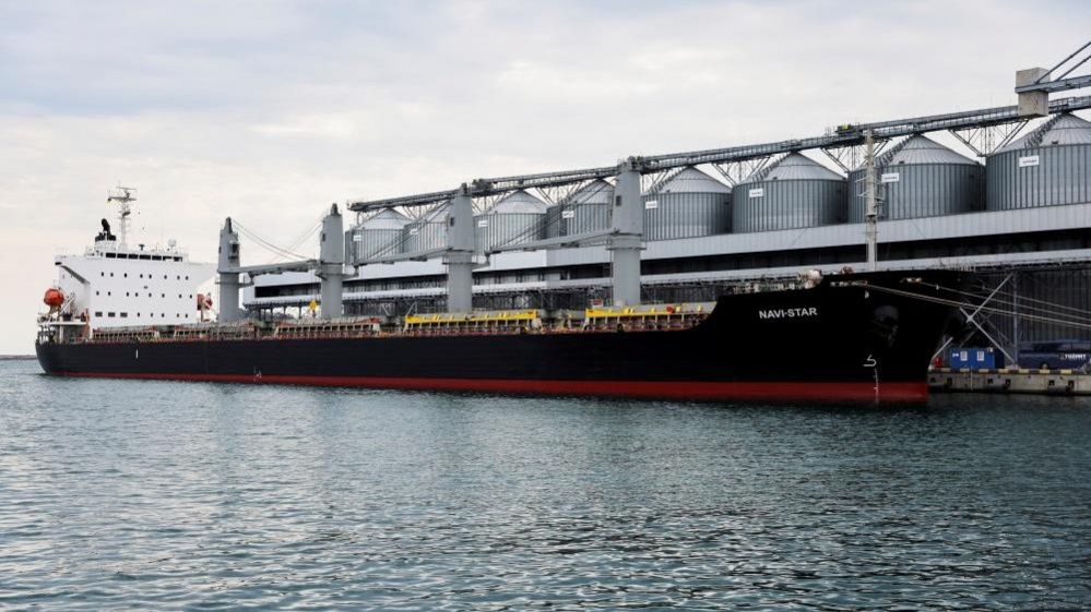 A view shows silos of grain from Odesa Black Sea port, before a shipment of grain